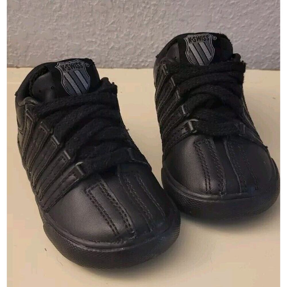 K-swiss Infant Sz 4 Black Athletic Walking Shoes EUC Kay Swiss Vietnam Hand Made